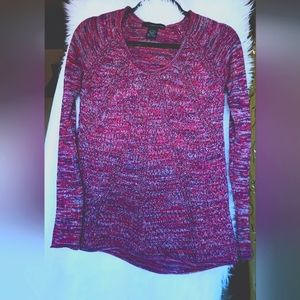 Calvin Klein sweater sz XS tunic pink fushia, red & gray. scoop neck
